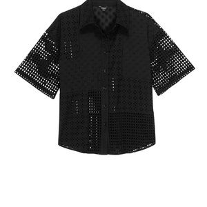 Rails Yuri Ember Black Eyelet Mesh Shirt Short Sleeve Oversized Small